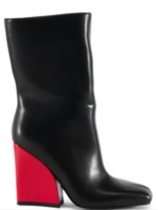 Azalea Wang Shoes - AZALEA WANG Black Leather Mid-Calf Boots with Red Block Heel